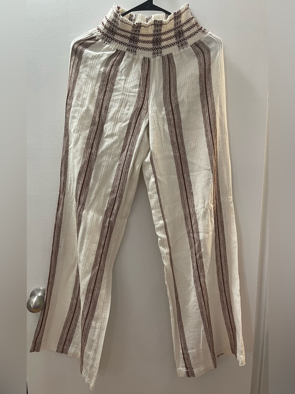 Sincerely Jules Cream Pants with Brown Vertical Stripes